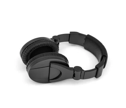 3d rendering of jet black wireless headphones with over-the-ear design lying on Stock-Illustration