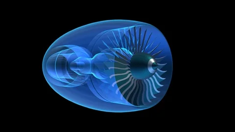 3D Rendering jet engine, close-up view jet engine blades. 4k animation Stock Footage 105222519