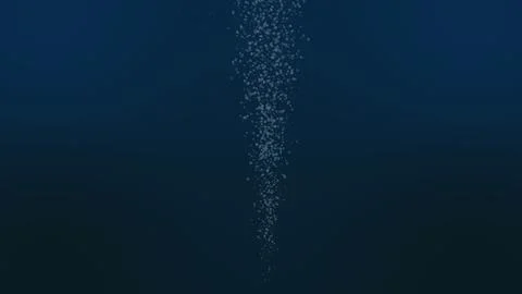3D rendering of jet of small air bubbles rising upwards and expanding underwater Stock Illustration