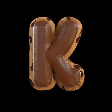 3d rendering of the K letter recreating a cookie with chocolate on top Stock Illustration