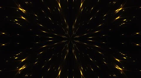 3d rendering kaleida of lights. Radiation from the center of golden stars on a Illustrazione stock