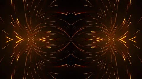 3d rendering kaleida rain from bands and flares. Neon fireworks in mirror Illustrazione stock