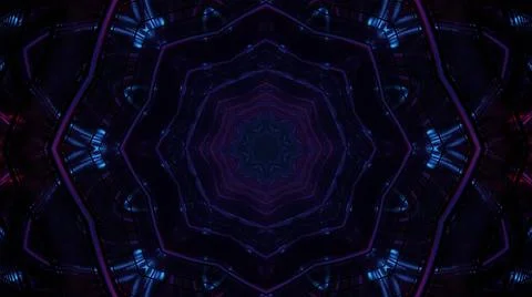 3D rendering of kaleidoscopic futuristic wallpaper in vibrant blue color Ilustración de archivo