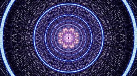 A 3d rendering of a kaleidoscopic pattern with gradually growing circles and  Stock Illustration