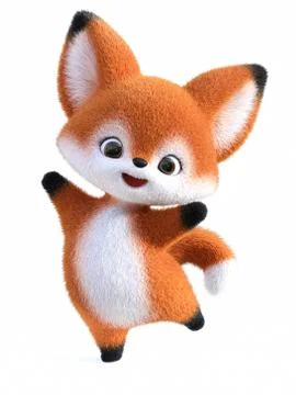 3D rendering of a kawaii cartoon fox jumping for joy. Stock Illustration