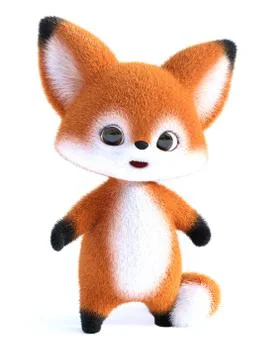 3D rendering of a kawaii cartoon fox. Stock Illustration