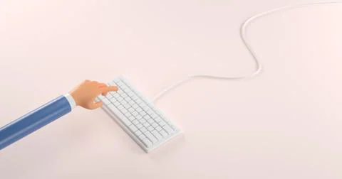 3d rendering of keyboard and hand. Illustrazione stock