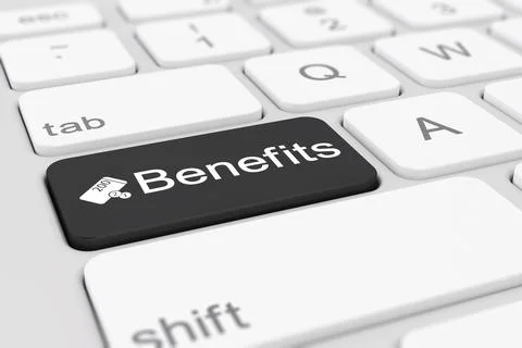 3d rendering of a keyboard with black benefits button. Stock Illustration