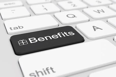 3d rendering of a keyboard with black benefits button. Stock Illustration