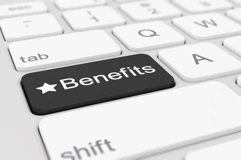 3d rendering of a keyboard with black benefits button. Stock Illustration