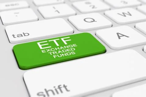 3d rendering of a keyboard with green ETF key. 스톡 일러스트