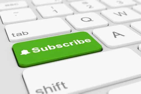 3d rendering of a keyboard with green subscribe button. Stock Illustration