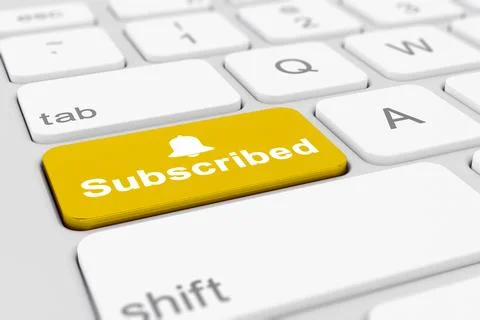 3d rendering of a keyboard with yellow subscribed button. Illustrazione stock