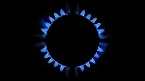 3D rendering of a kitchen burner glowing at night, close up Illustrazione stock