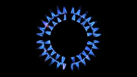 3D rendering of a kitchen burner glowing at night, close up Illustrazione stock