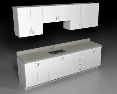 3D rendering Kitchen cabinets both upper and lower with counter tops Stock Illustration