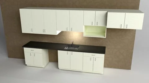 3D rendering Kitchen cabinets both upper and lower with counter tops Stock Illustration