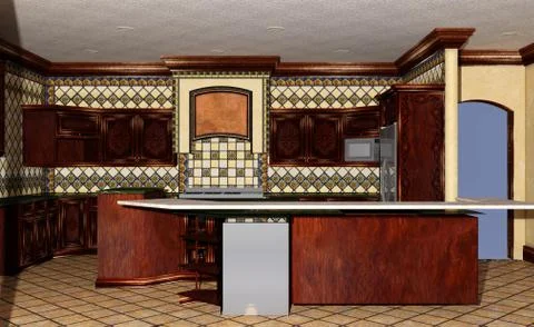 3D Rendering Kitchen Interior Illustrazione stock