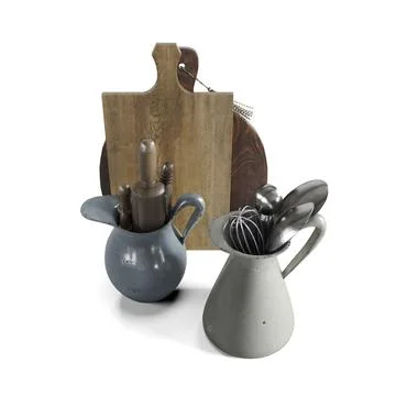 3d rendering of kitchenware items isolated on a white background. Stock Illustration