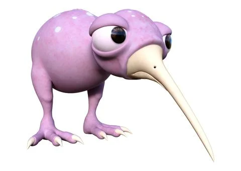 3D Rendering Kiwi Bird Chicken on White Stock Illustration