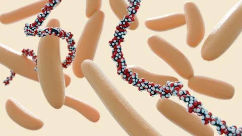 A 3d rendering of Komagataeibacter hansenii and cellulose fiber Stock Illustration