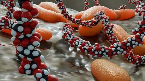 A 3d rendering of Komagataeibacter hansenii and cellulose fiber Stock Illustration