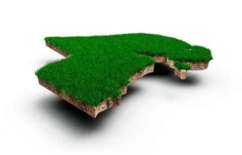 3D rendering of the Kuwait map soil land geology cross section with grass and ro Illustrazione stock