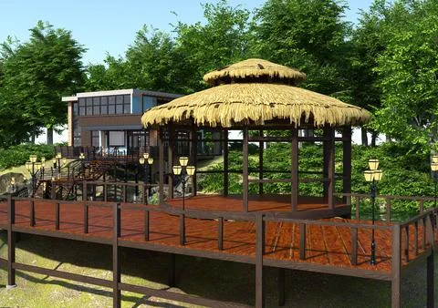 3D Rendering Lakeside House Ilustración de archivo