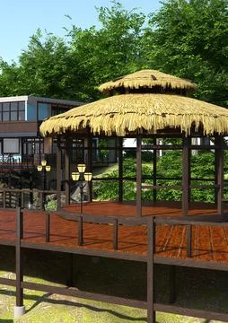 3D Rendering Lakeside House Ilustración de archivo