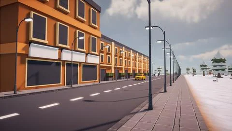 3D rendering Landscape of old town street created with computer low poly Stock Illustration