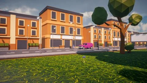 3D rendering Landscape of old town street created with computer low poly Stock Illustration