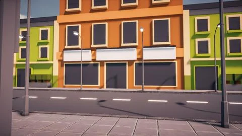 3D rendering Landscape of old town street created with computer low poly Stock Illustration