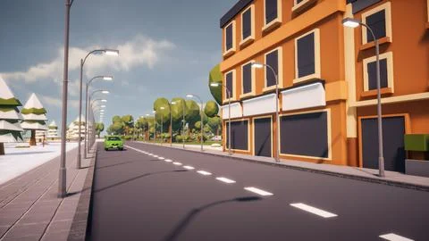 3D rendering Landscape of old town street created with computer low poly Stock Illustration