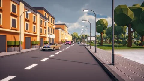 3D rendering Landscape of old town street created with computer low poly Stock Illustration