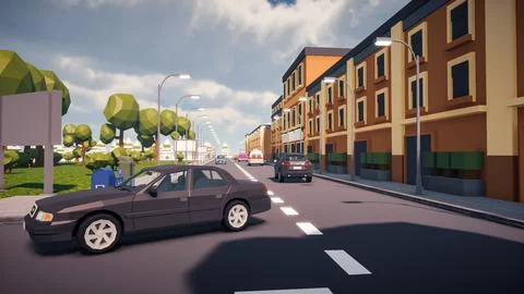 3D rendering Landscape of old town street created with computer low poly Stock Illustration