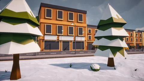 3D rendering Landscape of old town street created with computer low poly Stock Illustration