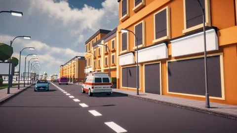 3D rendering Landscape of old town street created with computer low poly Stock Illustration
