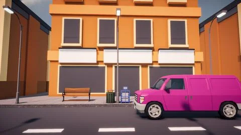 3D rendering Landscape of old town street created with computer low poly Stock Illustration