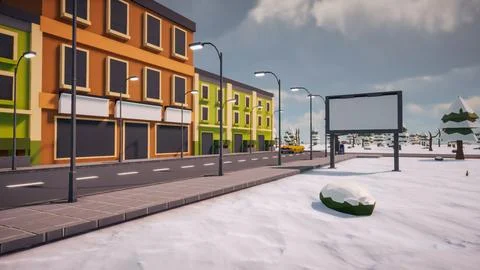 3D rendering Landscape of old town street created with computer low poly Stock Illustration