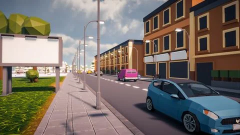 3D rendering Landscape of old town street created with computer low poly Stock Illustration