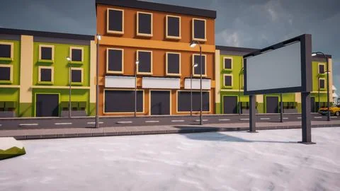 3D rendering Landscape of old town street created with computer low poly Stock Illustration