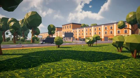 3D rendering Landscape of old town street created with computer low poly Stock Illustration