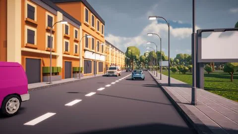 3D rendering Landscape of old town street created with computer low poly Stock Illustration