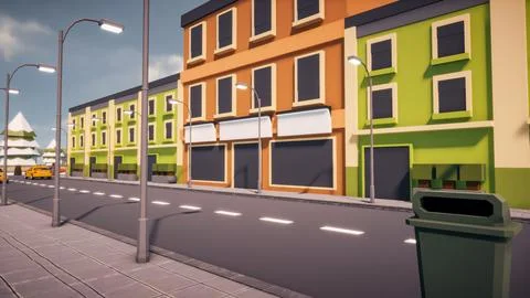 3D rendering Landscape of old town street created with computer low poly Stock Illustration