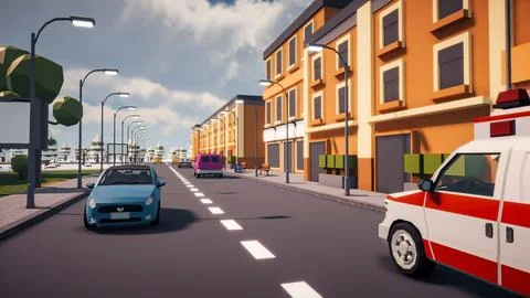 3D rendering Landscape of old town street created with computer low poly Stock Illustration