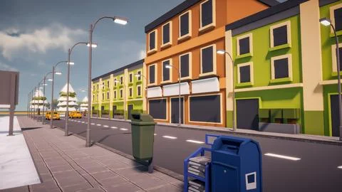 3D rendering Landscape of old town street created with computer low poly Stock Illustration
