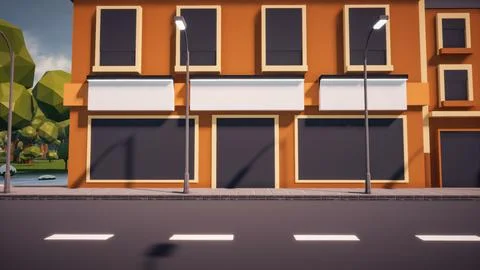 3D rendering Landscape of old town street created with computer low poly Stock Illustration