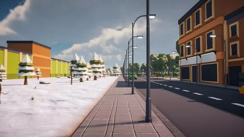 3D rendering Landscape of old town street created with computer low poly Stock Illustration