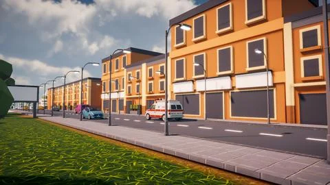 3D rendering Landscape of old town street created with computer low poly Stock Illustration