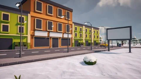 3D rendering Landscape of old town street created with computer low poly Stock Illustration